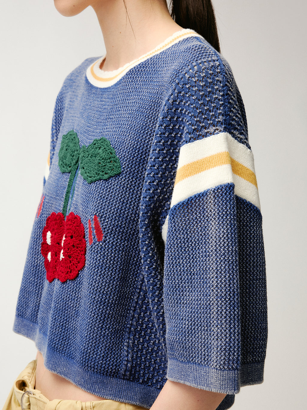 Handmade sporty cherry knit T-Shirt