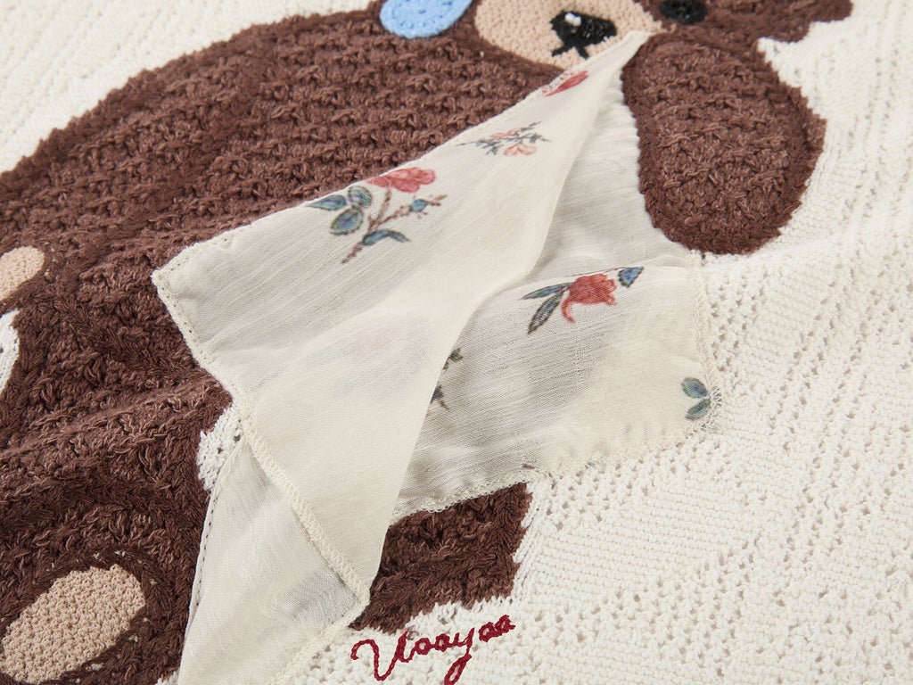 Sad bear embroidered hollow knit T-Shirt