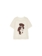 Sad bear embroidered hollow knit T-Shirt