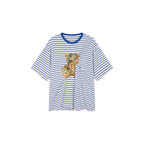 Sad bear appliqué embroidery pintuck T-Shirt