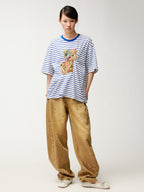 Sad bear appliqué embroidery pintuck T-Shirt