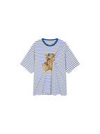 Sad bear appliqué embroidery pintuck T-Shirt