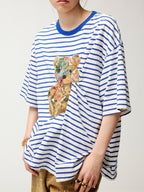 Sad bear appliqué embroidery pintuck T-Shirt