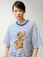 Sad bear appliqué embroidery pintuck T-Shirt