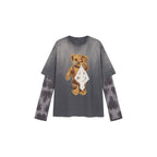Sad bear appliqué embroidery faux two-piece T-Shirt