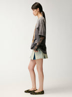 Sad bear appliqué embroidery faux two-piece T-Shirt