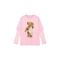 Sad bear appliqué embroidery faux two-piece T-Shirt