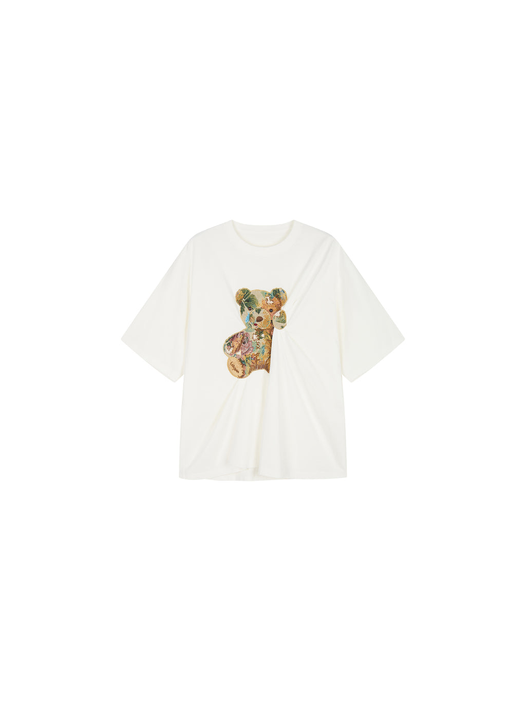 Sad bear jacquard appliqué pintuck T-Shirt