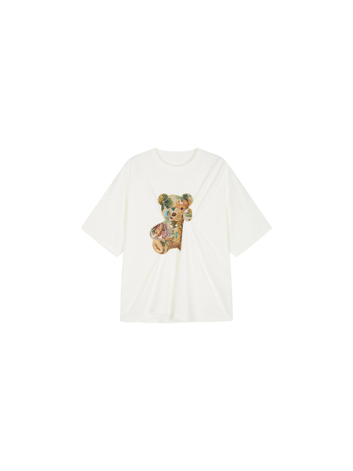 Sad bear jacquard appliqué pintuck T-Shirt