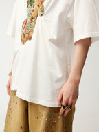 Sad bear jacquard appliqué pintuck T-Shirt