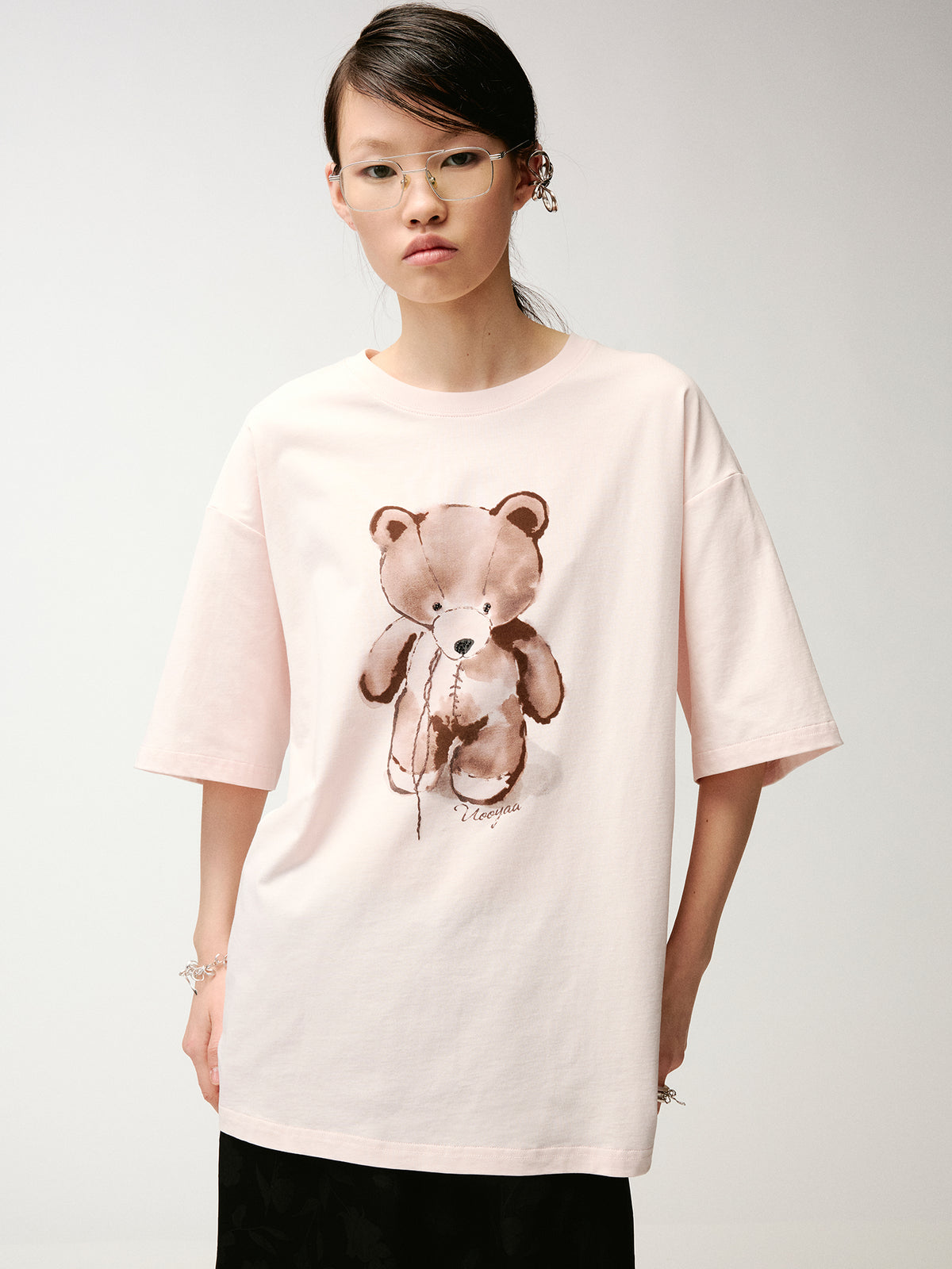 Flocked embroidery bear T-Shirt