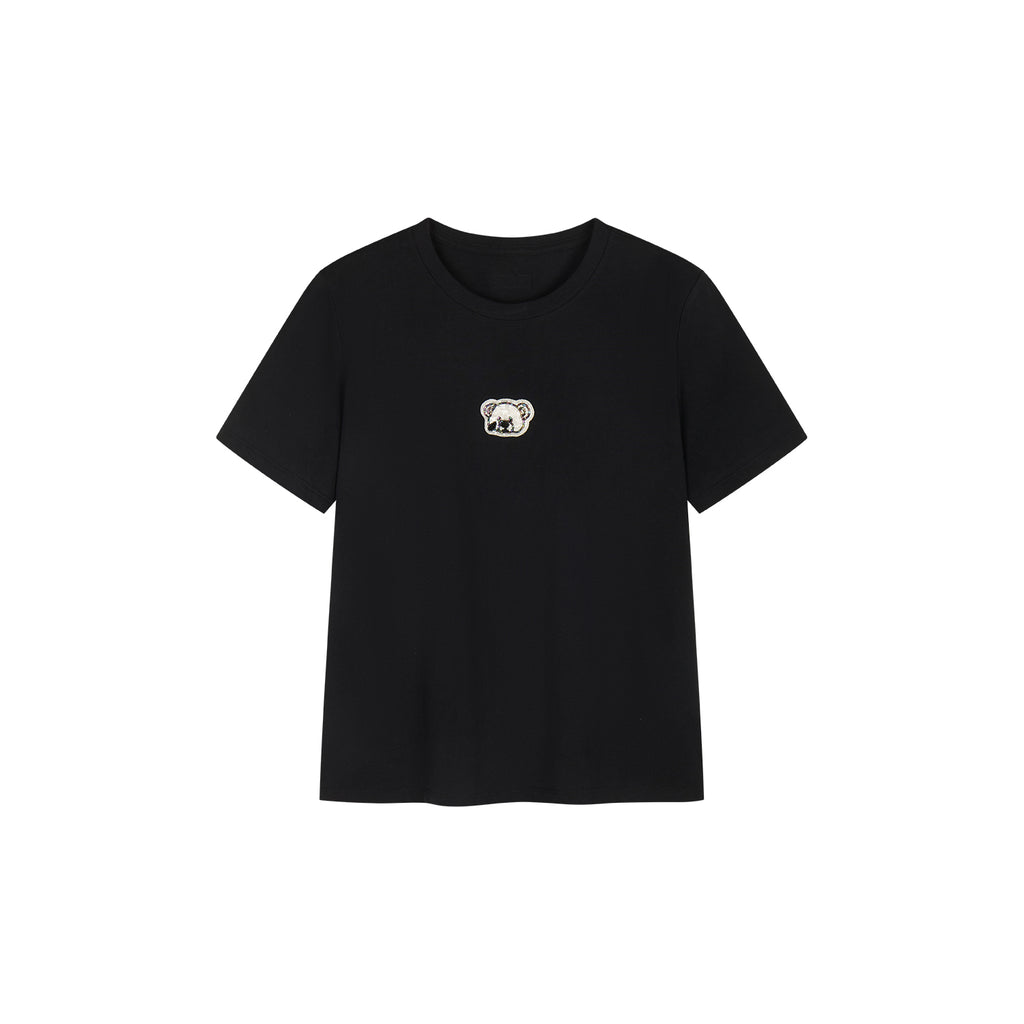 Sad bear embroidered emblem T-Shirt