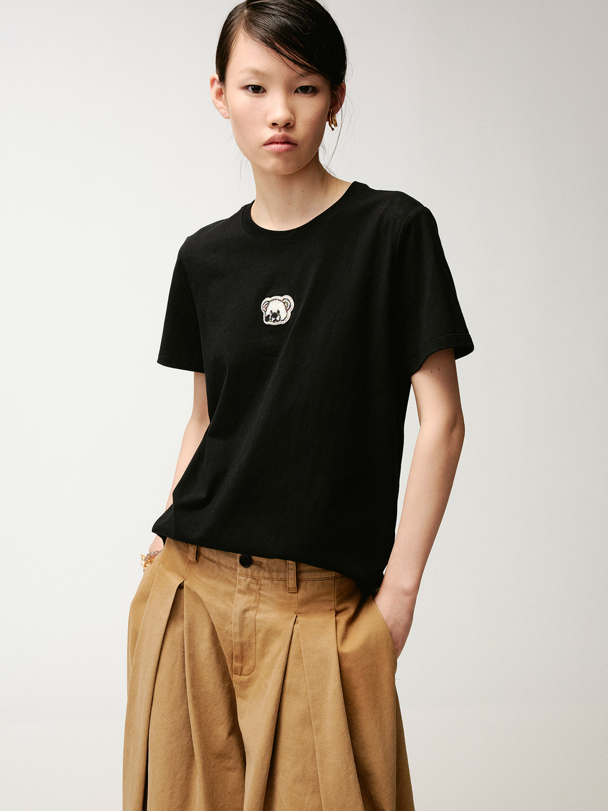 Sad bear embroidered emblem T-Shirt