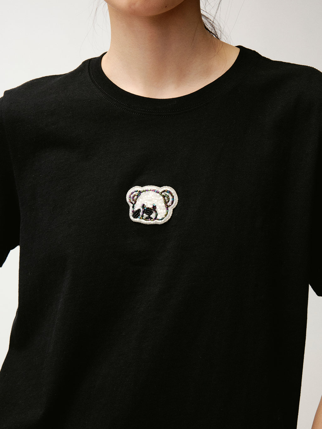 Sad bear embroidered emblem T-Shirt