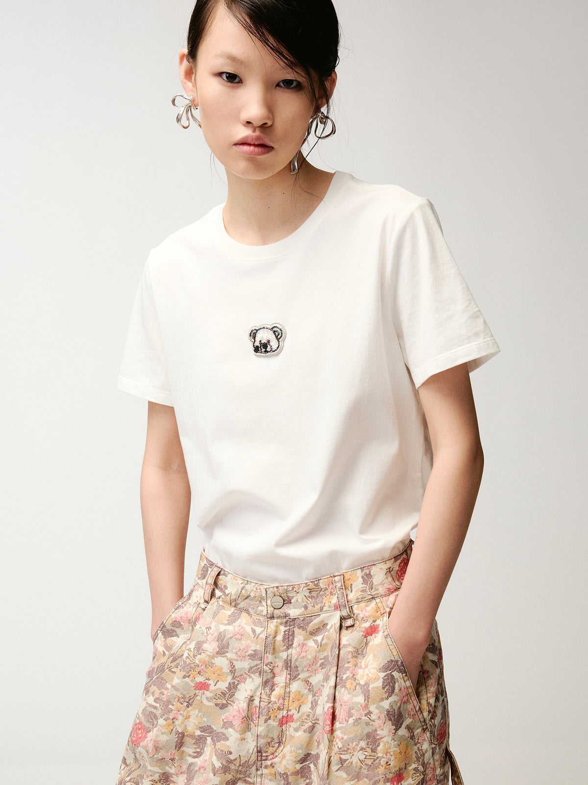 Sad bear embroidered emblem T-Shirt