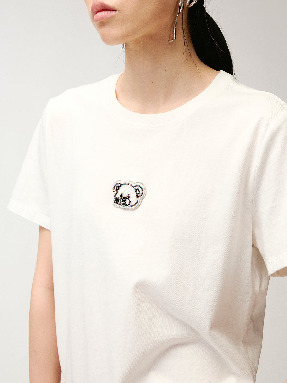 Sad bear embroidered emblem T-Shirt