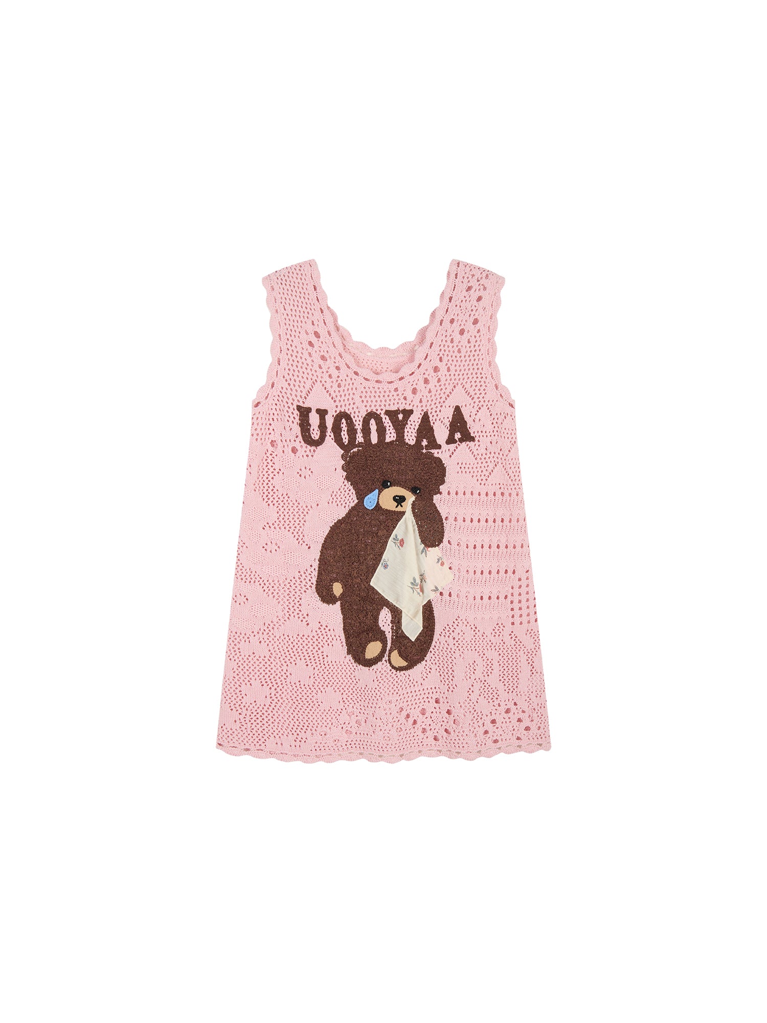 Sad bear embroidered hollow knit dress
