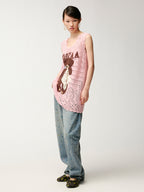 Sad bear embroidered hollow knit dress