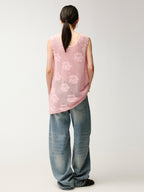 Sad bear embroidered hollow knit dress