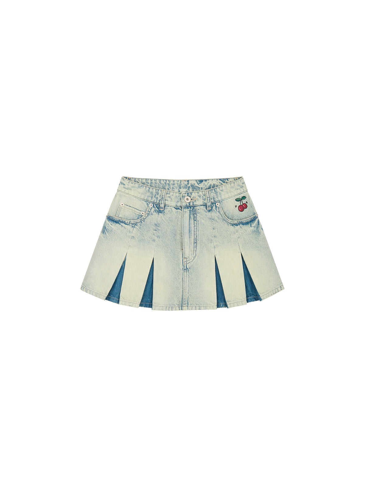Washed pleated denim mini skirt