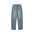 Rhinestone curved denim trousers