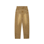 Rhinestone curved denim trousers