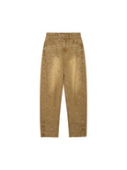 Rhinestone curved denim trousers
