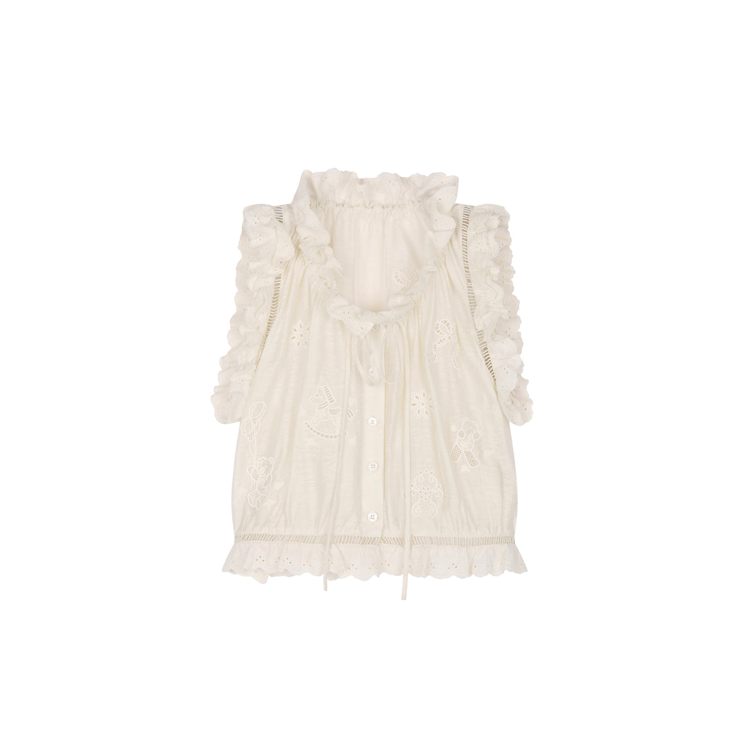 Openwork embroidered wool-blend vest