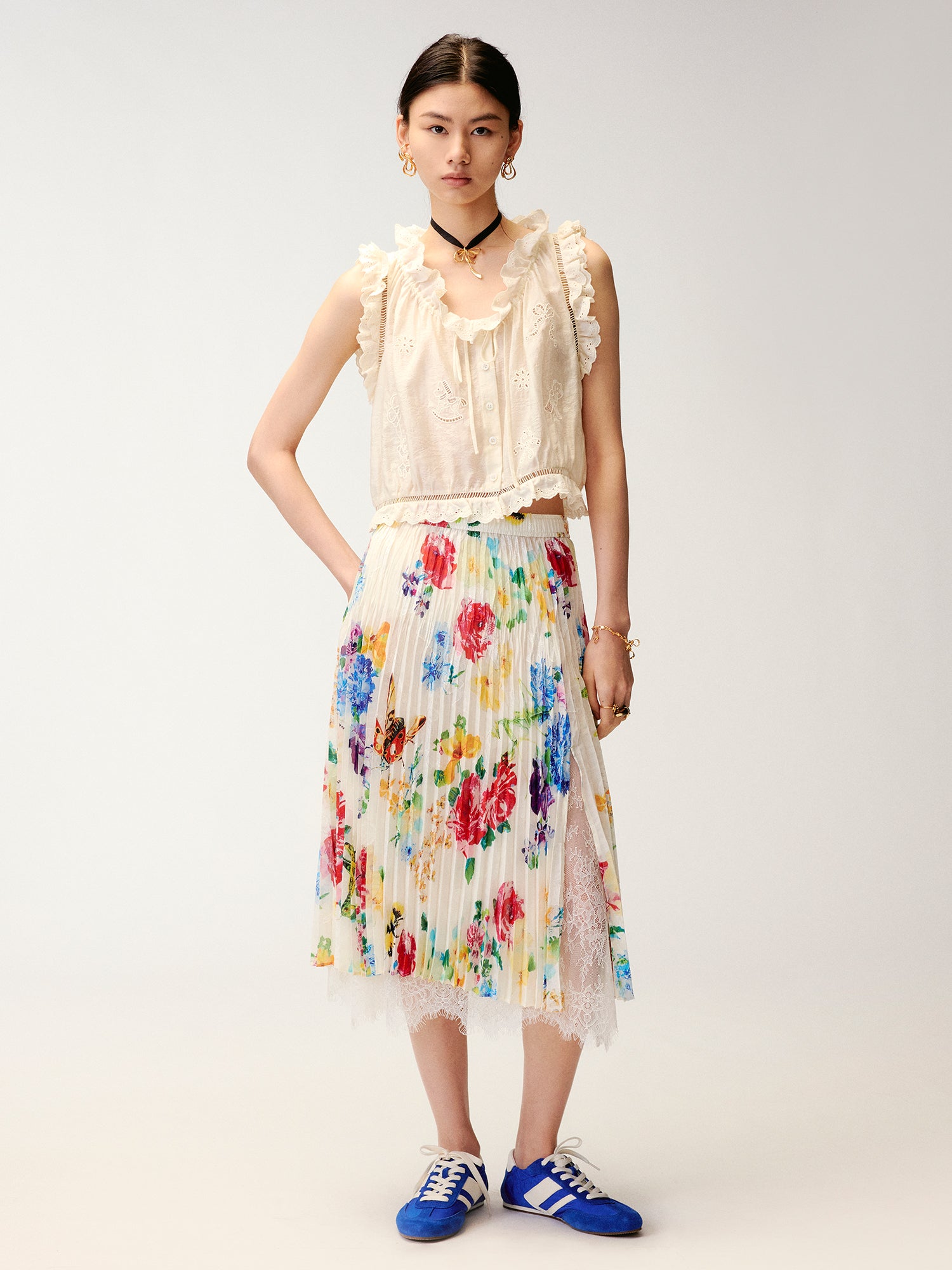 Openwork embroidered wool-blend vest