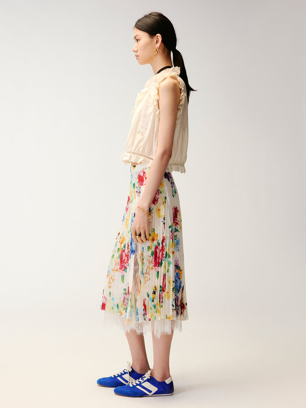 Openwork embroidered wool-blend vest