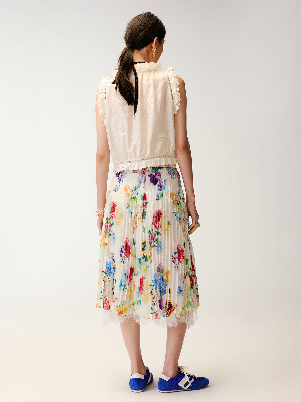 Openwork embroidered wool-blend vest