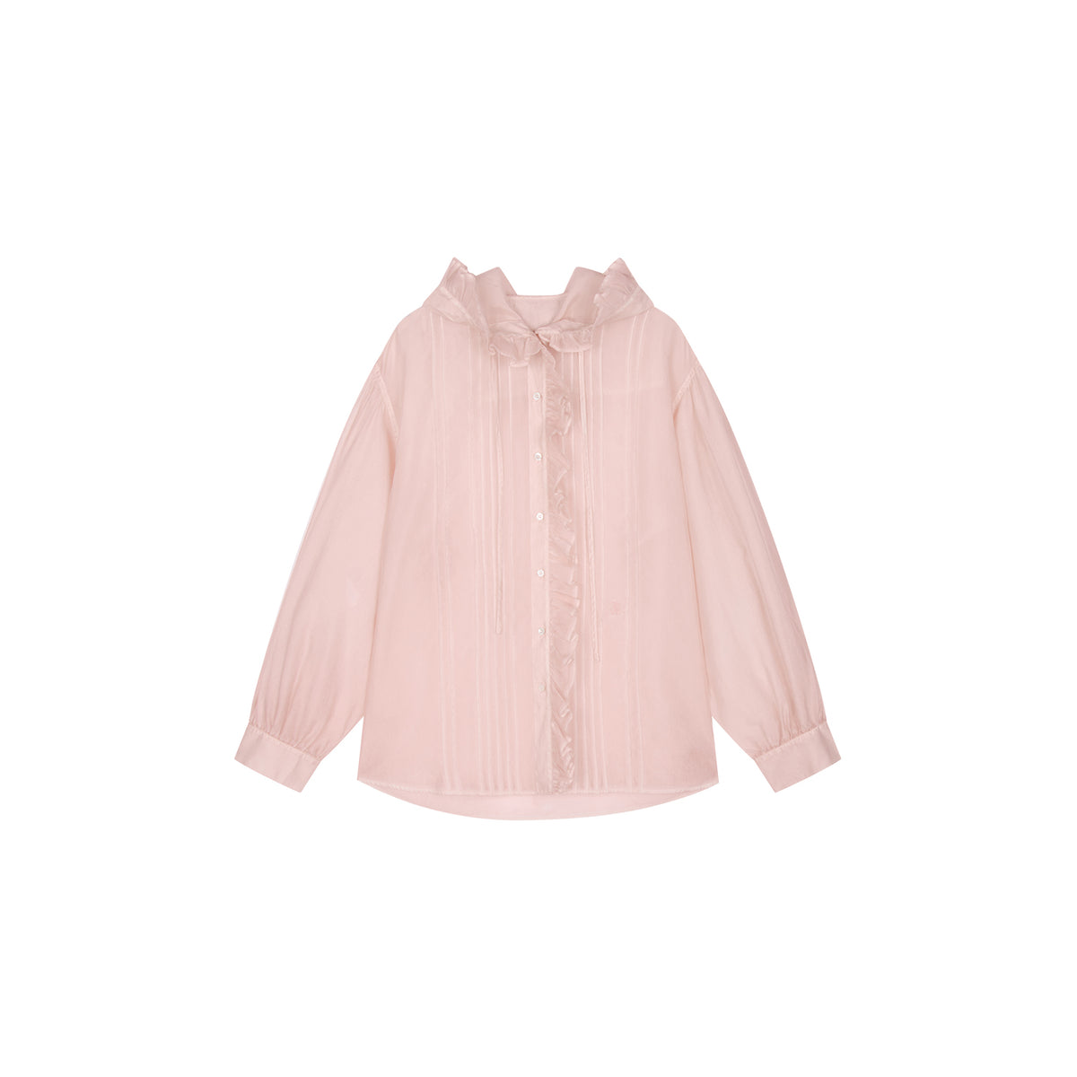 Cold-dyed ruffled hooded shirt