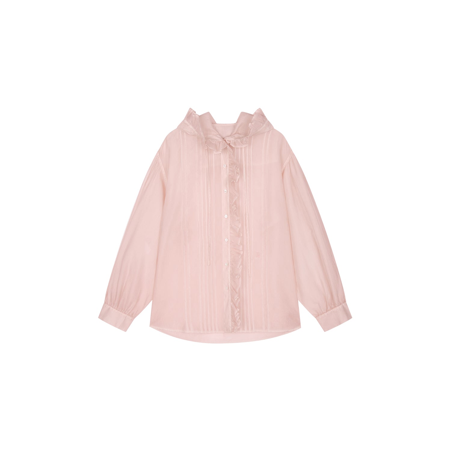 Cold-dyed ruffled hooded shirt