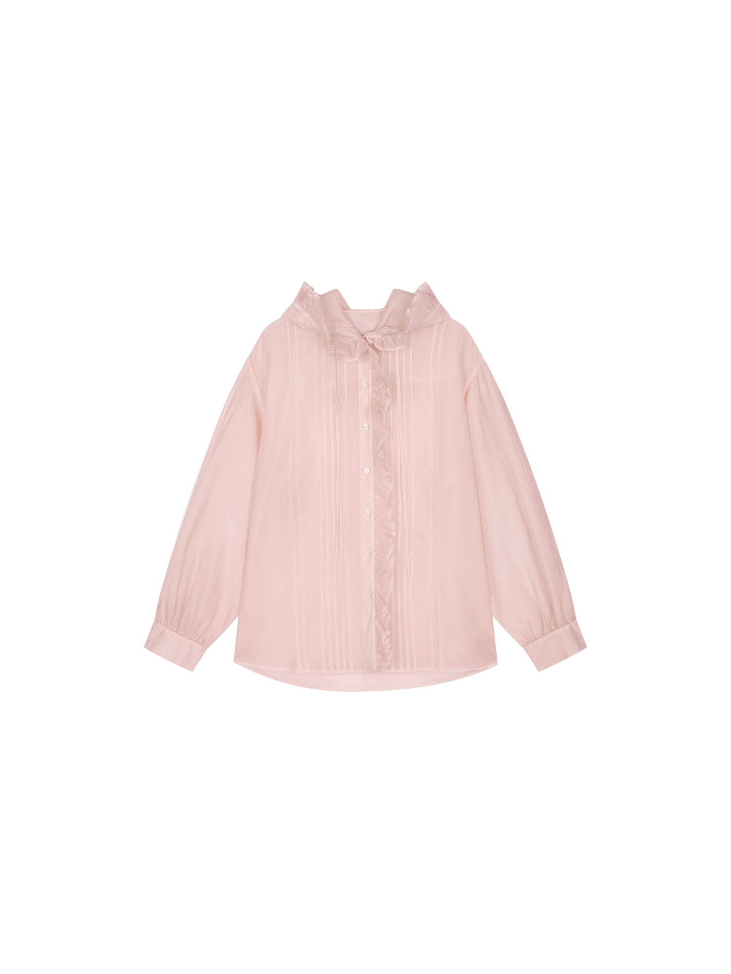 Cold-dyed ruffled hooded shirt