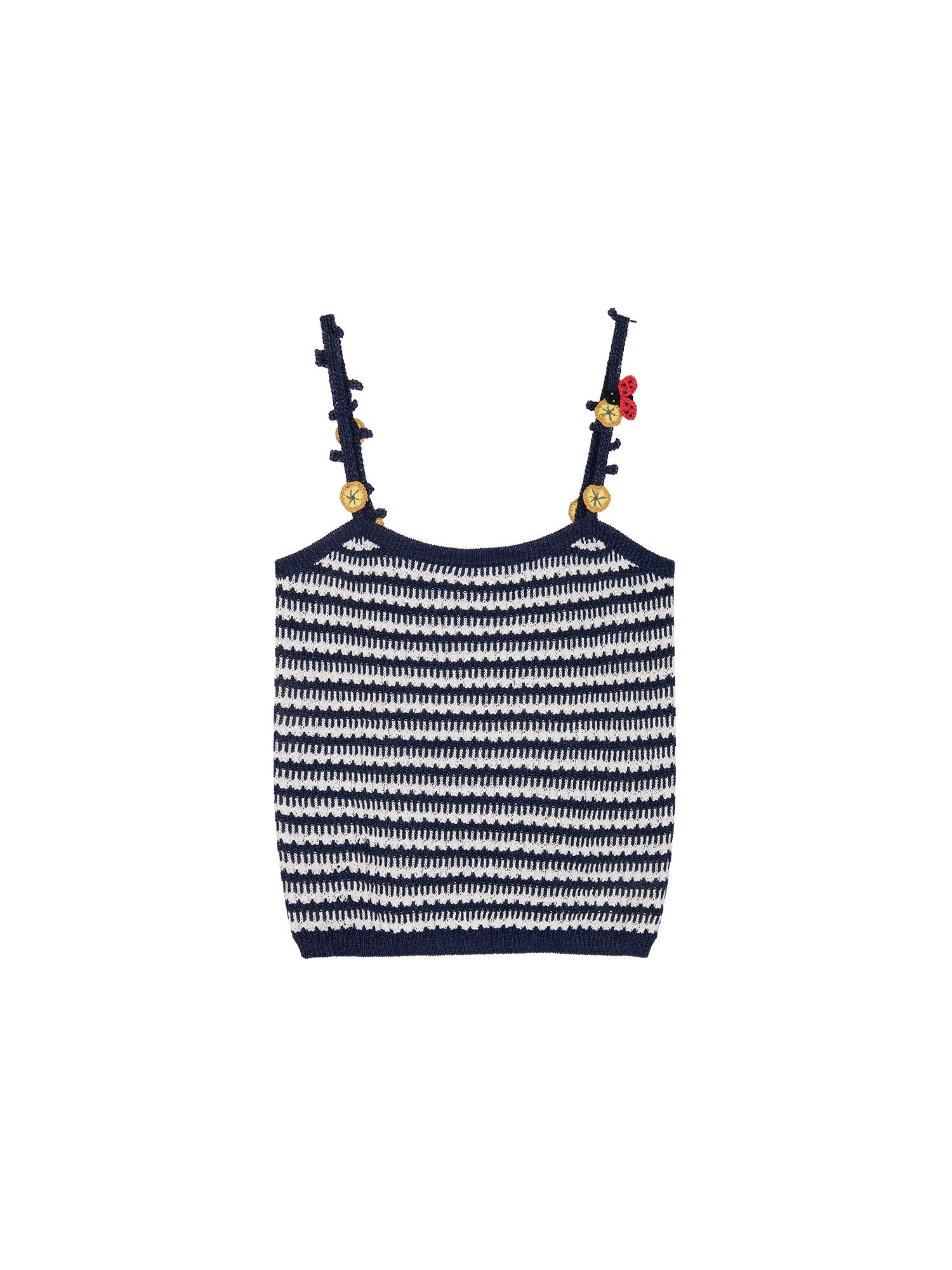 Hand-crocheted 3D floral and insect print knit cami