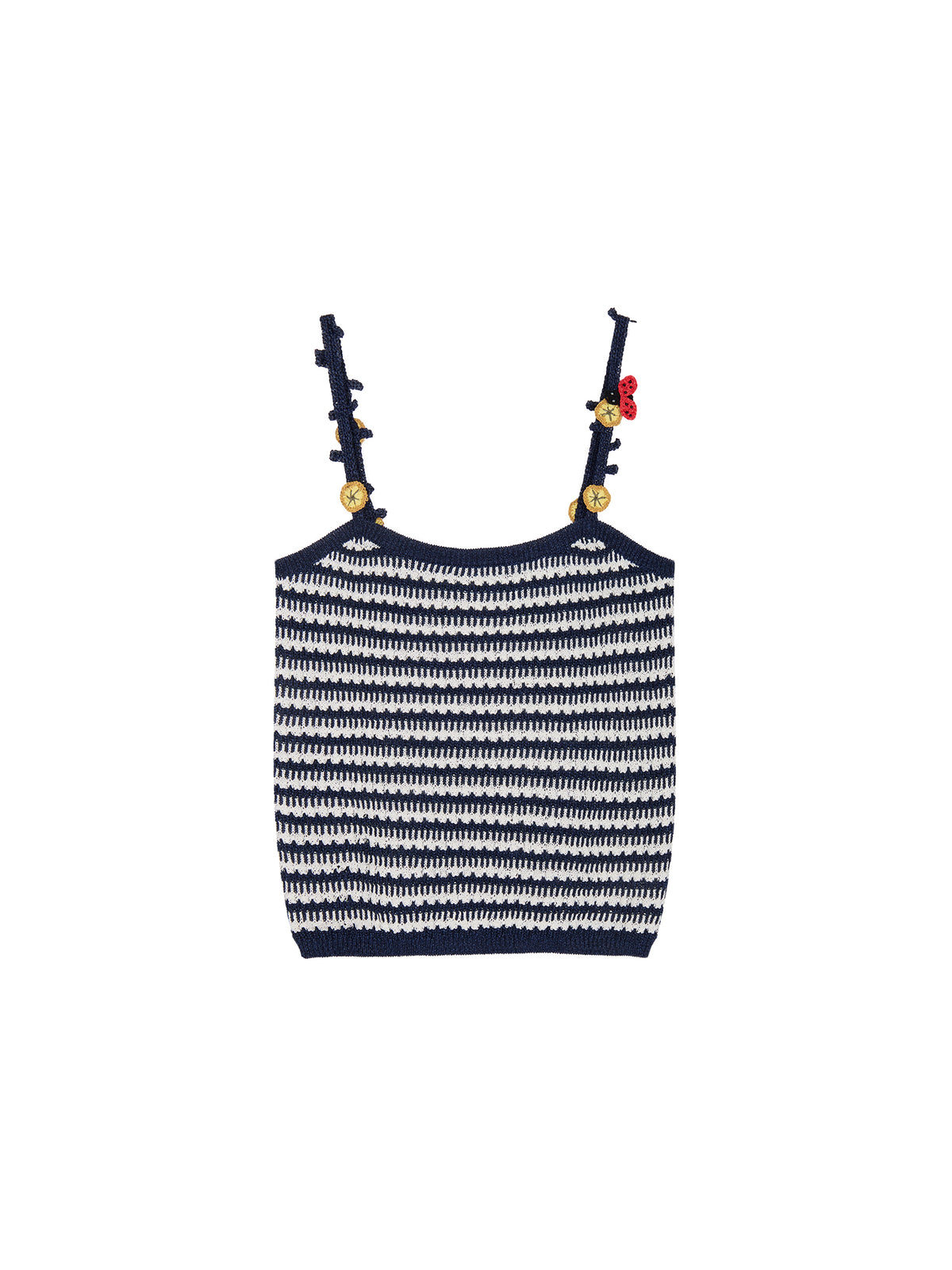Hand-crocheted 3D floral and insect print knit cami