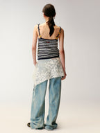 Hand-crocheted 3D floral and insect print knit cami