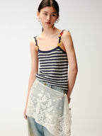 Hand-crocheted 3D floral and insect print knit cami