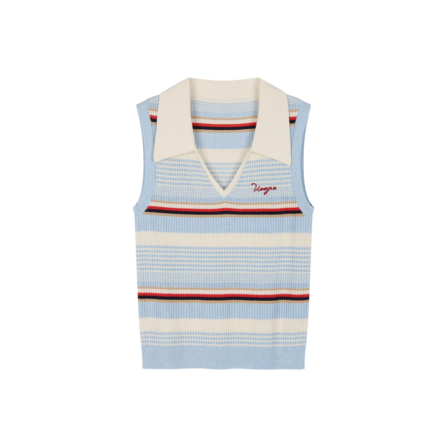 Polo-collar striped knit vest