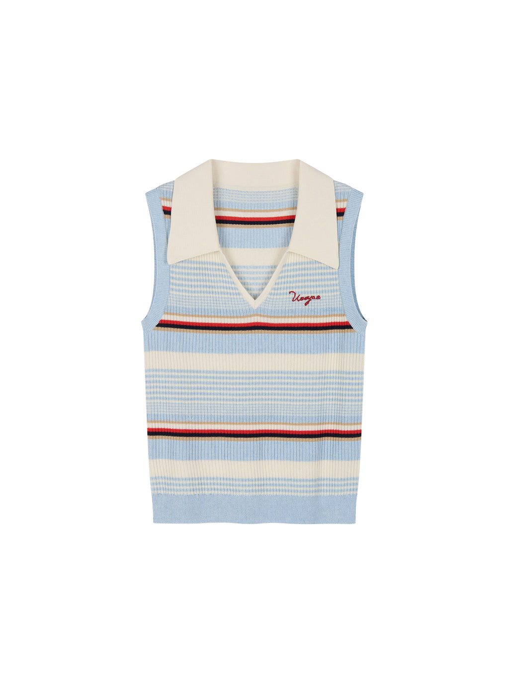 Polo-collar striped knit vest