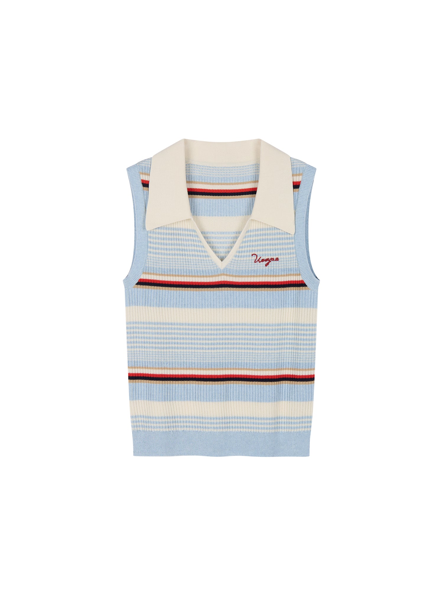 Polo-collar striped knit vest