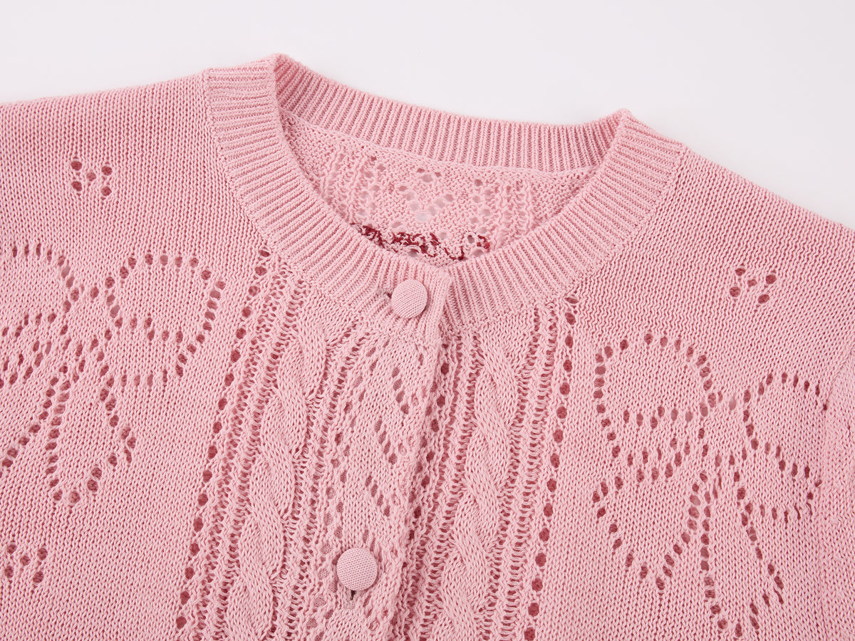 Bowknot hollow knit cardigan