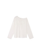 Henley collar bow rhinestone off-shoulder T-shirt