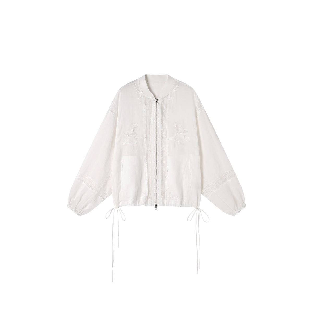 Lace openwork embroidered baseball jacket