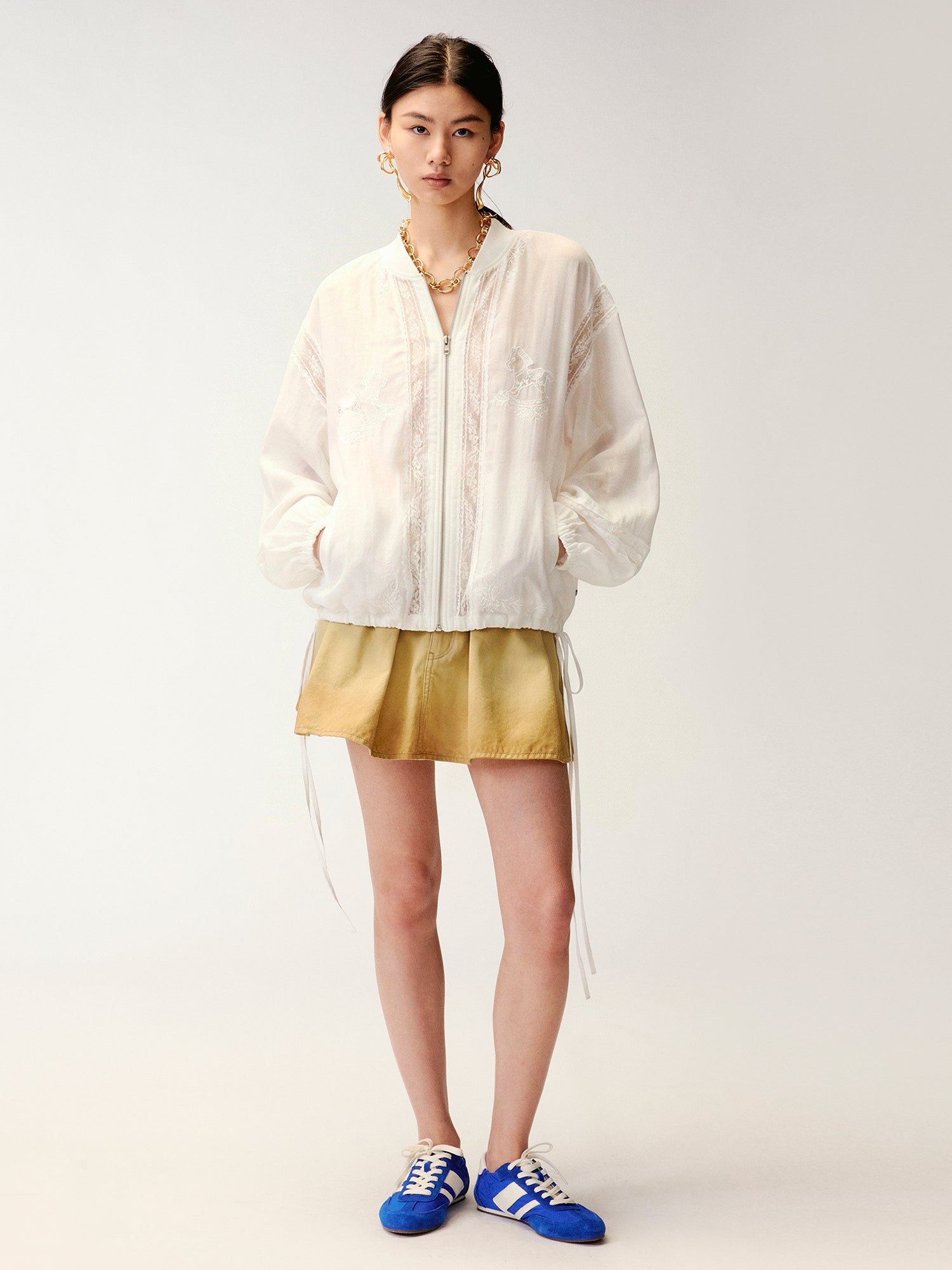 Lace openwork embroidered baseball jacket