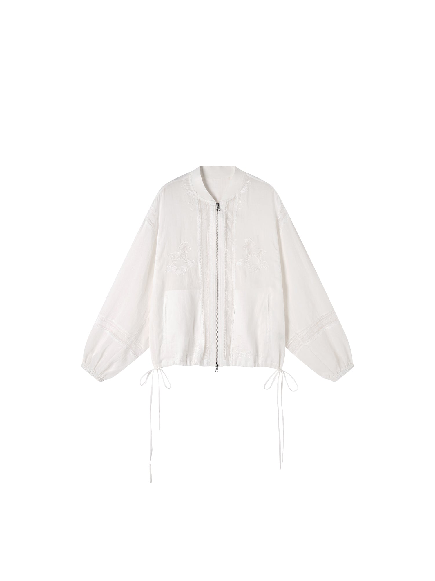 Lace openwork embroidered baseball jacket