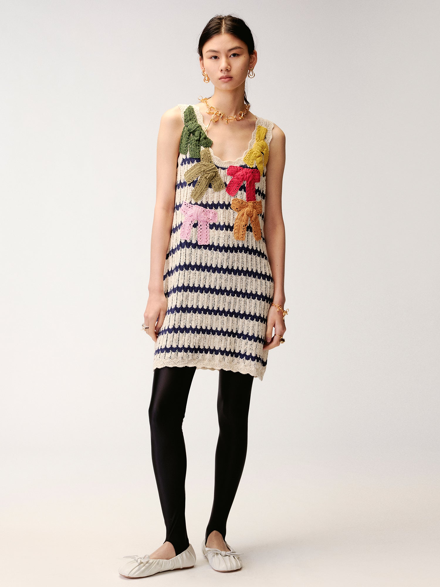 Hand-crocheted bow knit vest dress