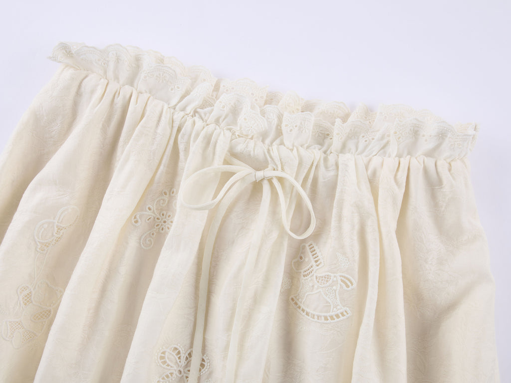 Openwork embroidered wool-blend skirt