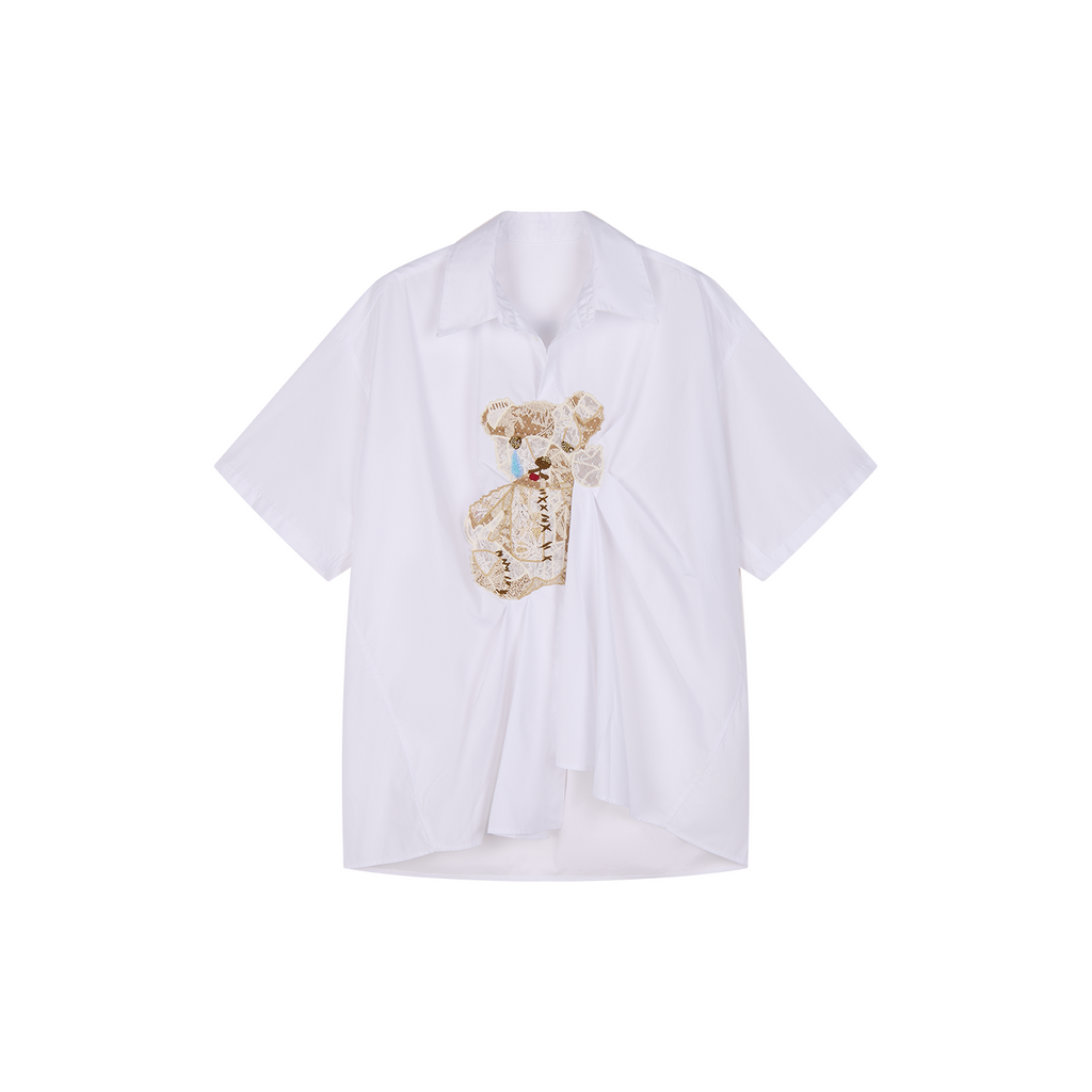 Lace appliqué pleated shirt