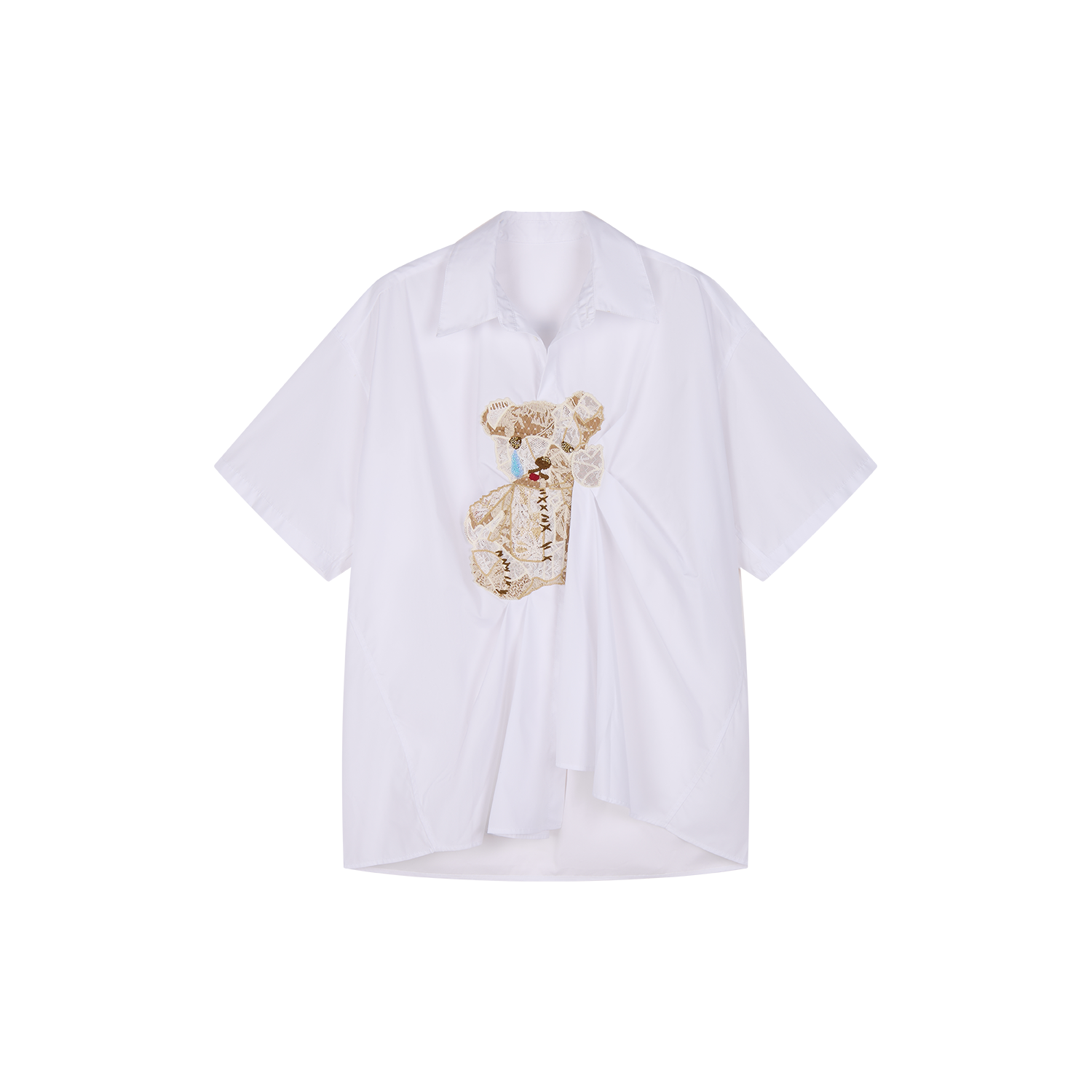 Lace appliqué pleated shirt